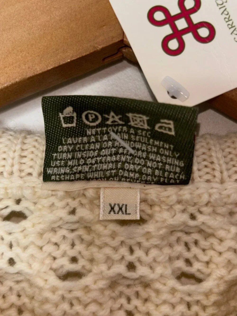Carraig Donn Kids Aran Cardigan XXL Cream 100% Merino Wool Sweater Ireland - Picture 7 of 10